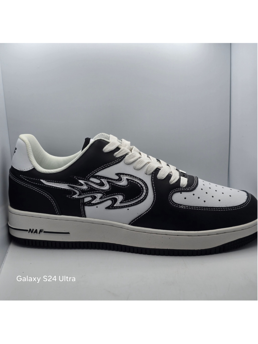 Men's NAF Flame Detail Sneakers Black and White men's 14
